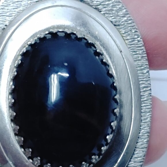 Vintage Large Oval Dark Brown Stone Silver Tone Brooch Pin Pendant - Picture 4 of 6